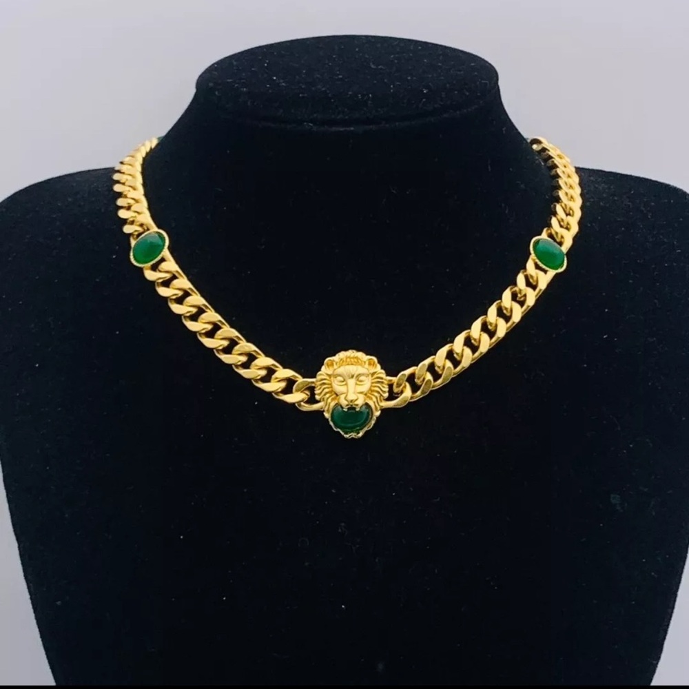 Gold and Green Lion Pendant Necklace